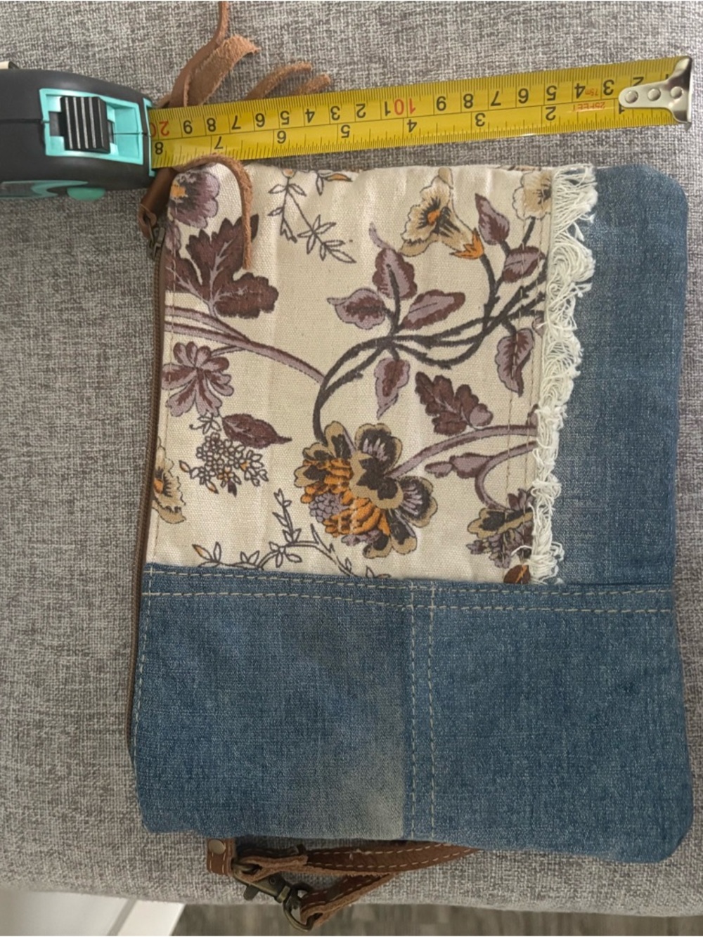 Myra Bag Floral Patchwork Denim & Brown Wristlet - Picture 4 of 5